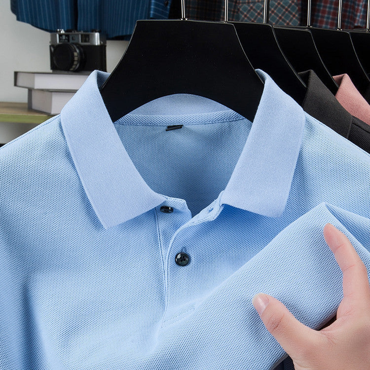 Casual Polo Collar Pure Color Mercerized Cotton Men's Short Sleeve