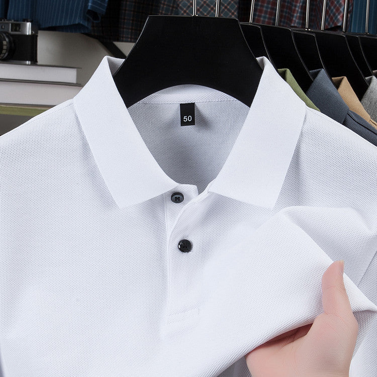 Casual Polo Collar Pure Color Mercerized Cotton Men's Short Sleeve