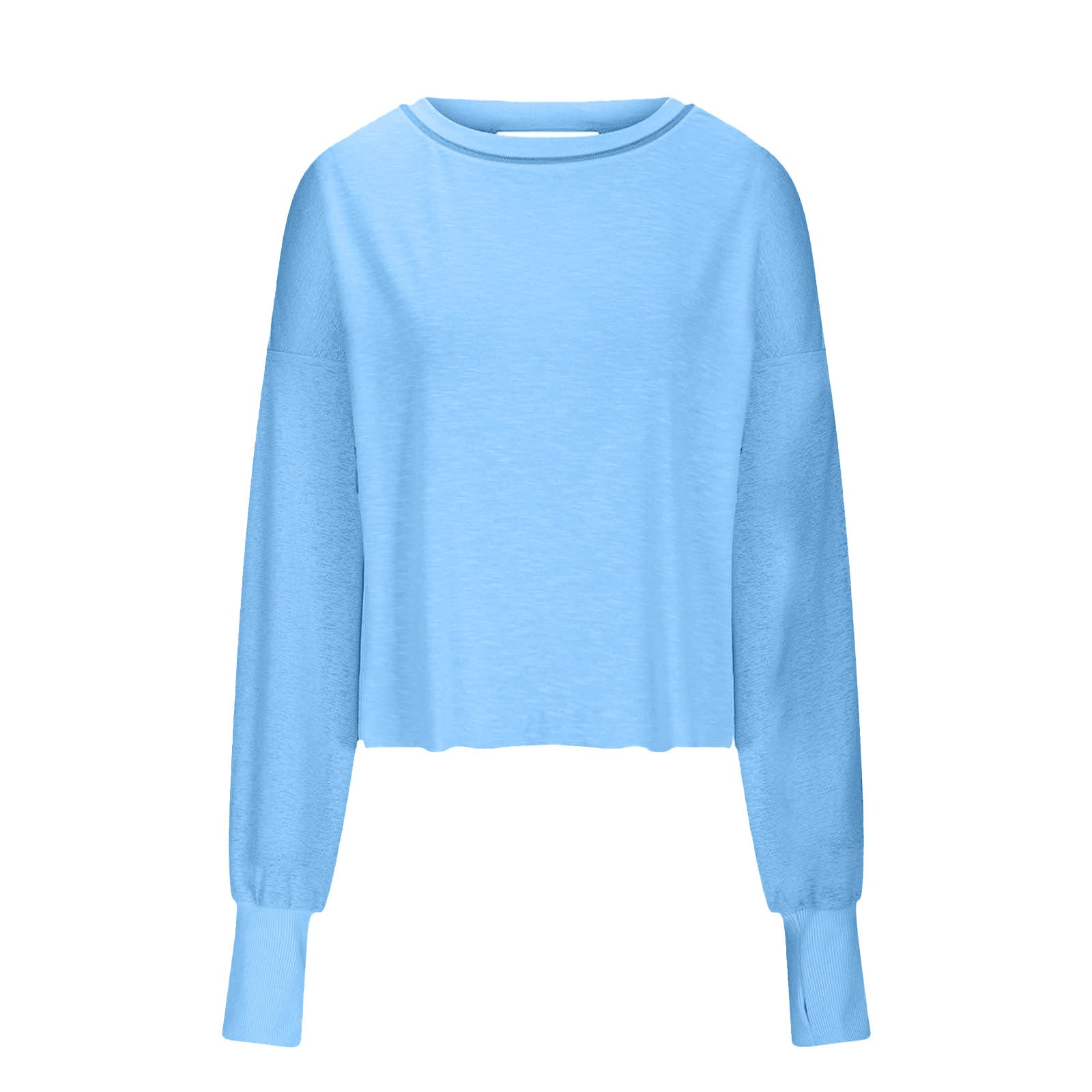 Women's Loose Long-sleeved Backless Top Hollow-out Short Round Neck T-shirt
