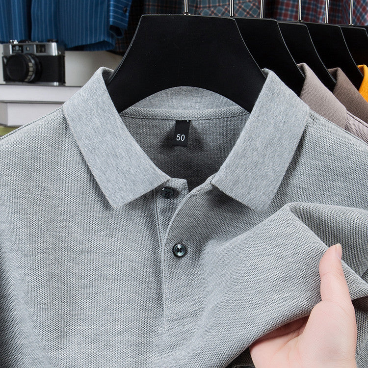 Casual Polo Collar Pure Color Mercerized Cotton Men's Short Sleeve