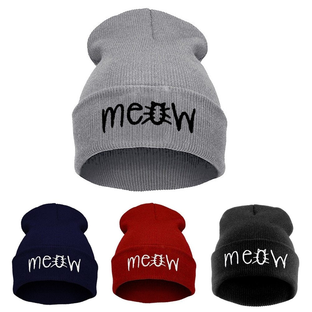 Autumn MEOW Men Women Casual Hip Hop Hats Knitted Wool Skullies Beanies Hat Warm Winter Hat For Women Beanie Winter Caps