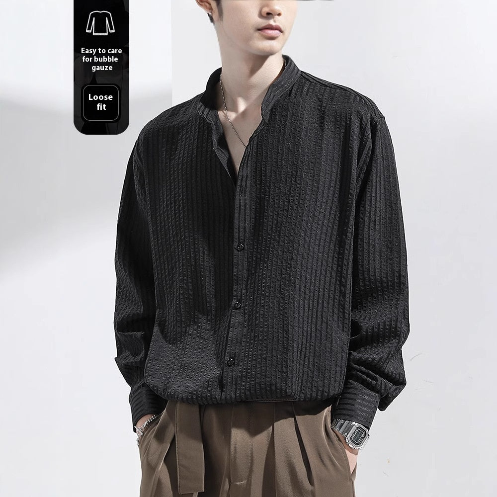 Black Texture Long Sleeve  Shirt