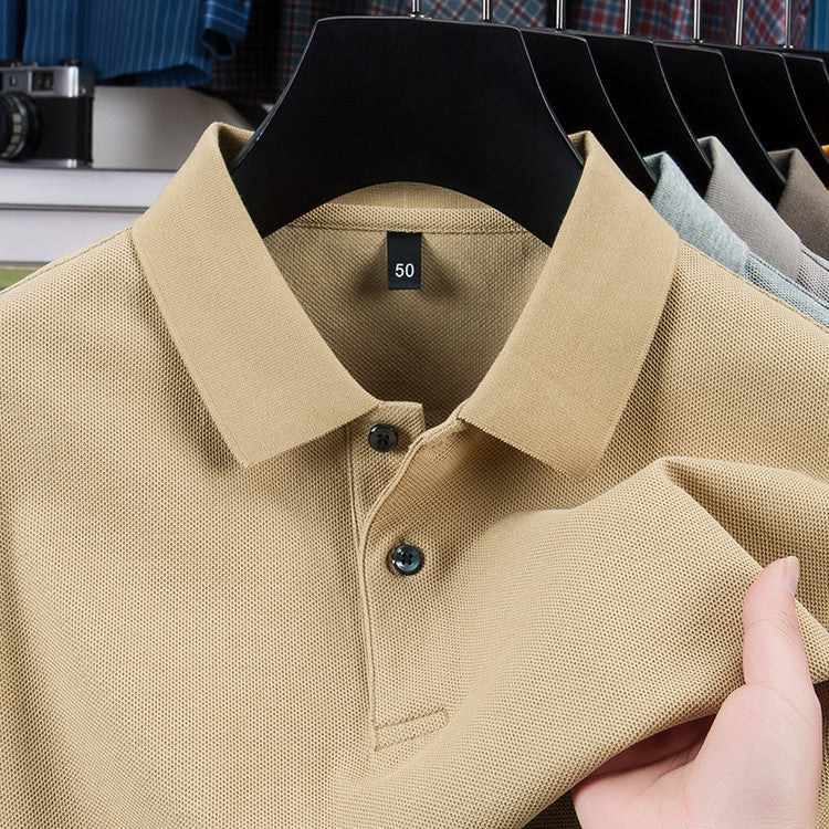 Casual Polo Collar Pure Color Mercerized Cotton Men's Short Sleeve