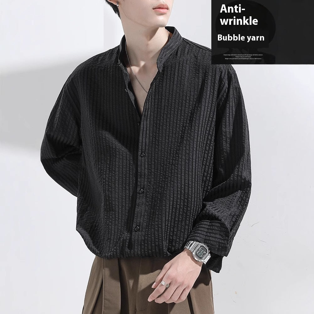 Black Texture Long Sleeve  Shirt