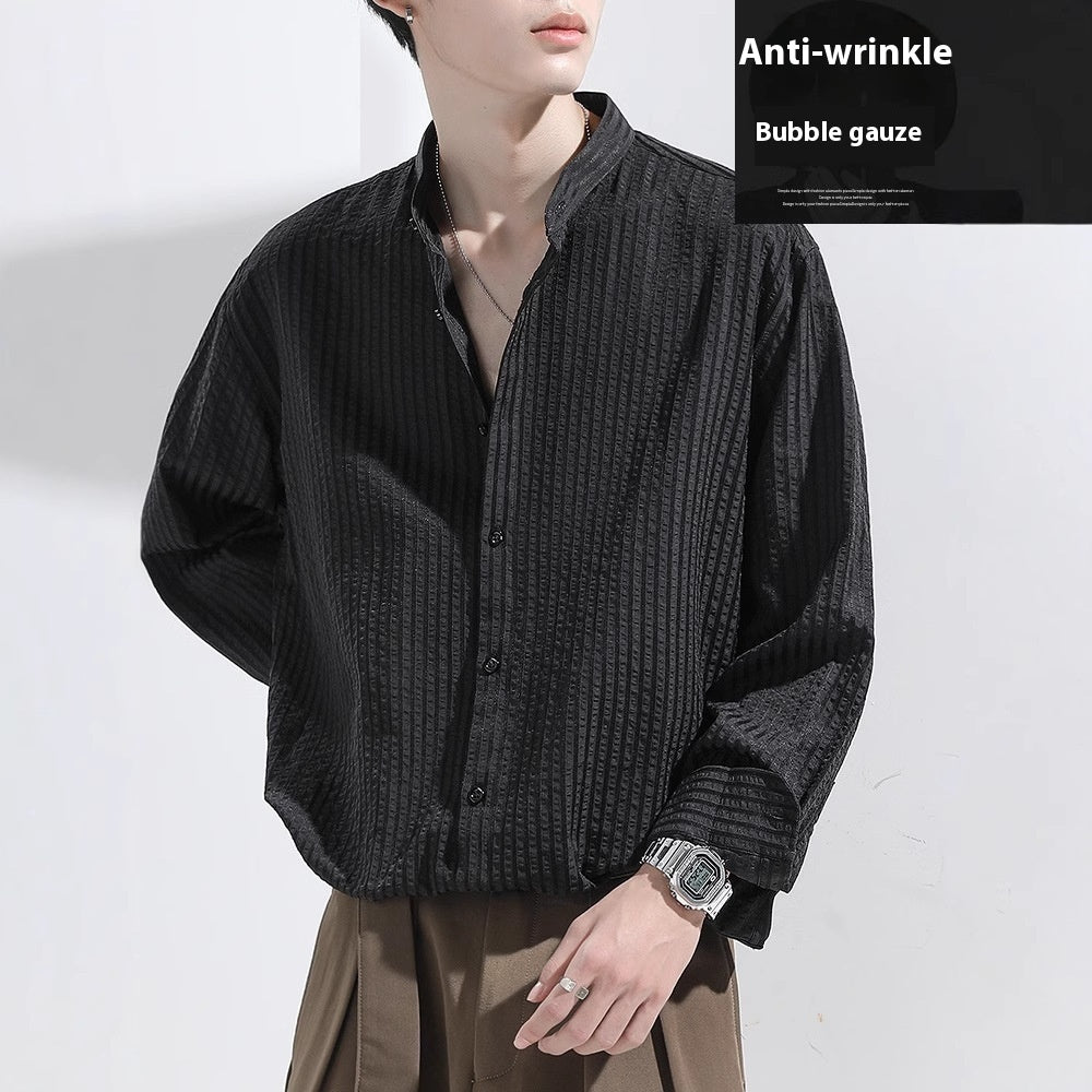 Black Texture Long Sleeve  Shirt