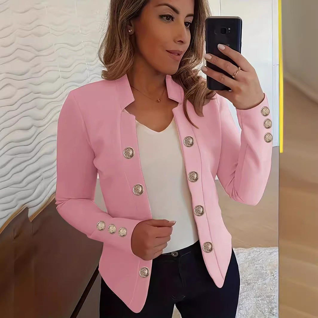 Women's Cuff Button Small Suit Double Buckle Cardigan Top