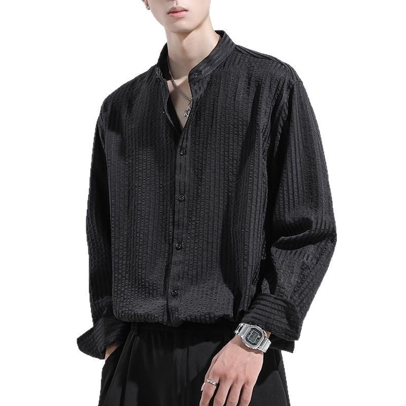 Black Texture Long Sleeve  Shirt