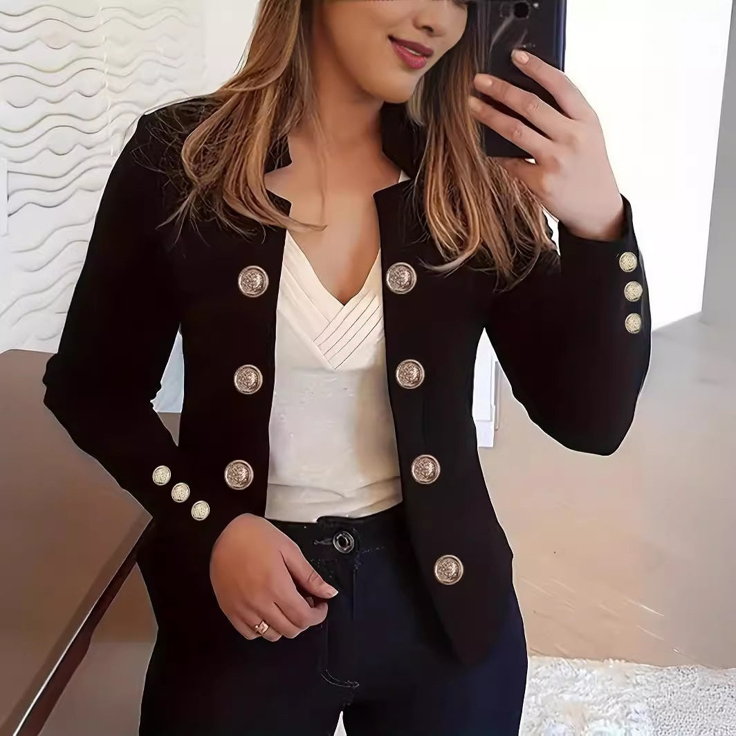 Women's Cuff Button Small Suit Double Buckle Cardigan Top