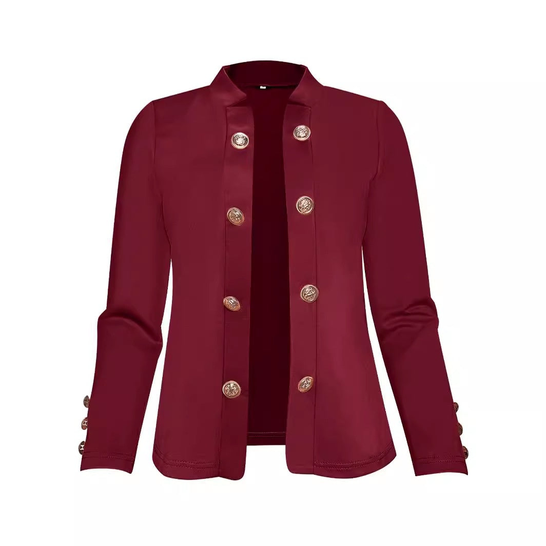 Women's Cuff Button Small Suit Double Buckle Cardigan Top